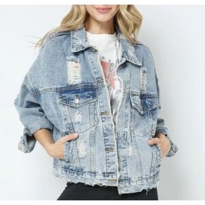 Blue B‎ Denim Jean Jacket Women's Sz Sm Western Light Distressed Country Cotton